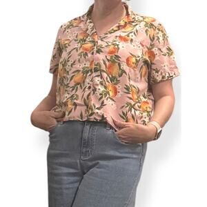 Marine Layer Peach Print Button Front Shirt Pink Lyocell Medium Camp Collar